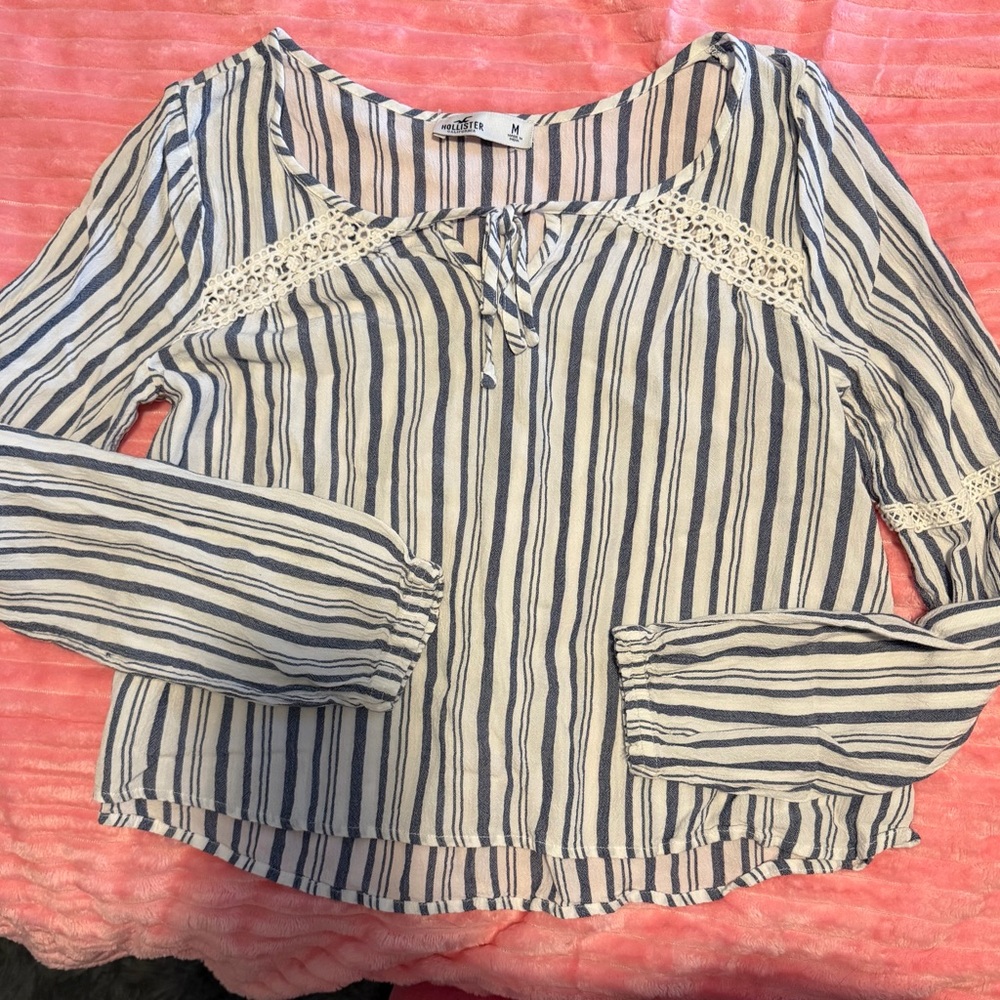Hollister Blue and White Striped Blouse